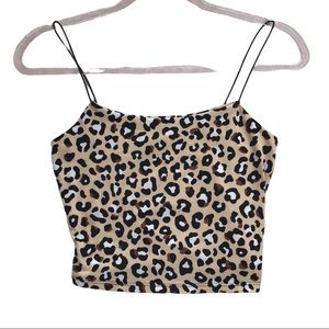 Gaze Cheetah Print Spaghetti Strap Crop Top Tank Top Cami